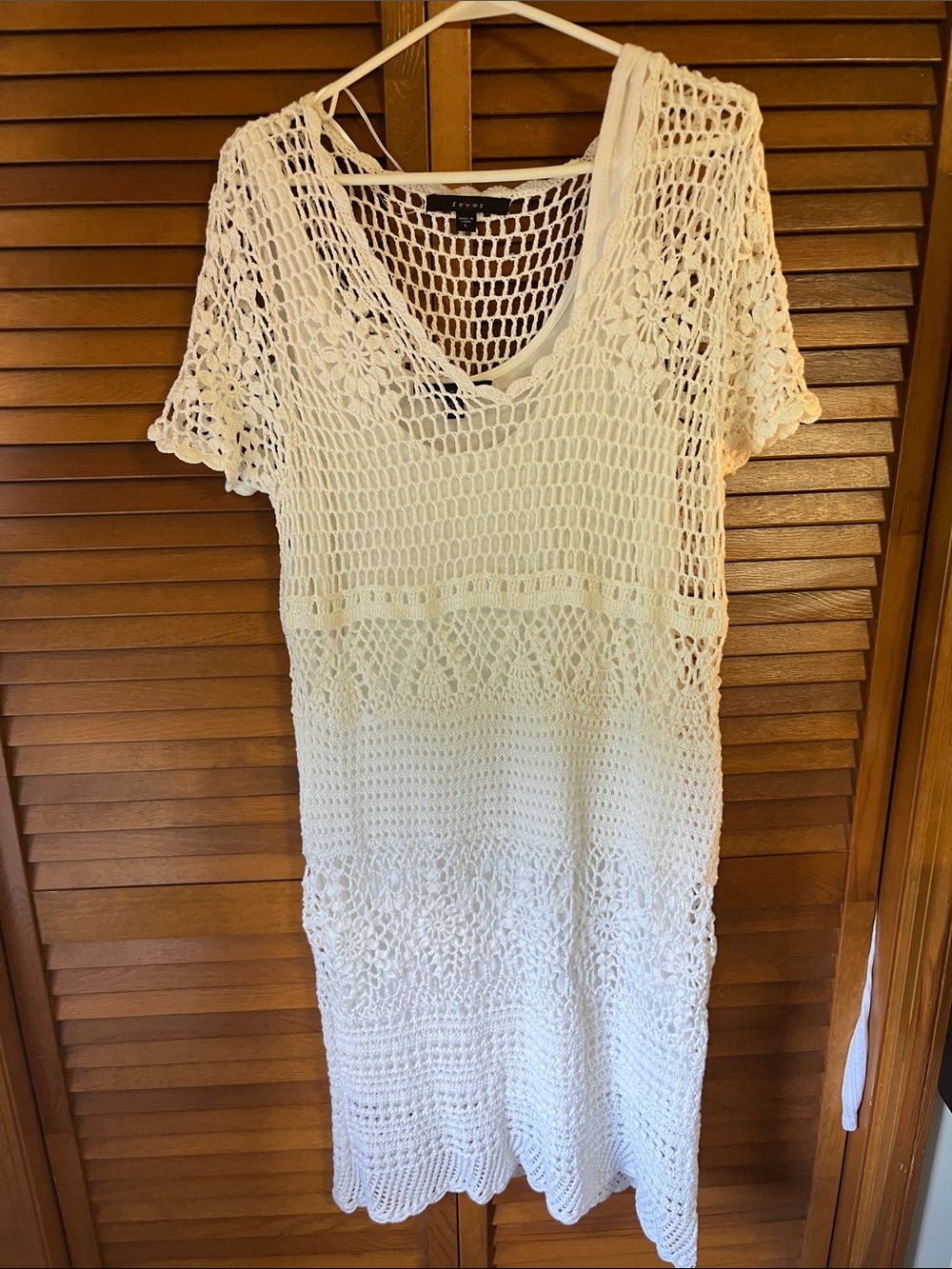 Fever Women’s White Crochet Dress with full lining Size L